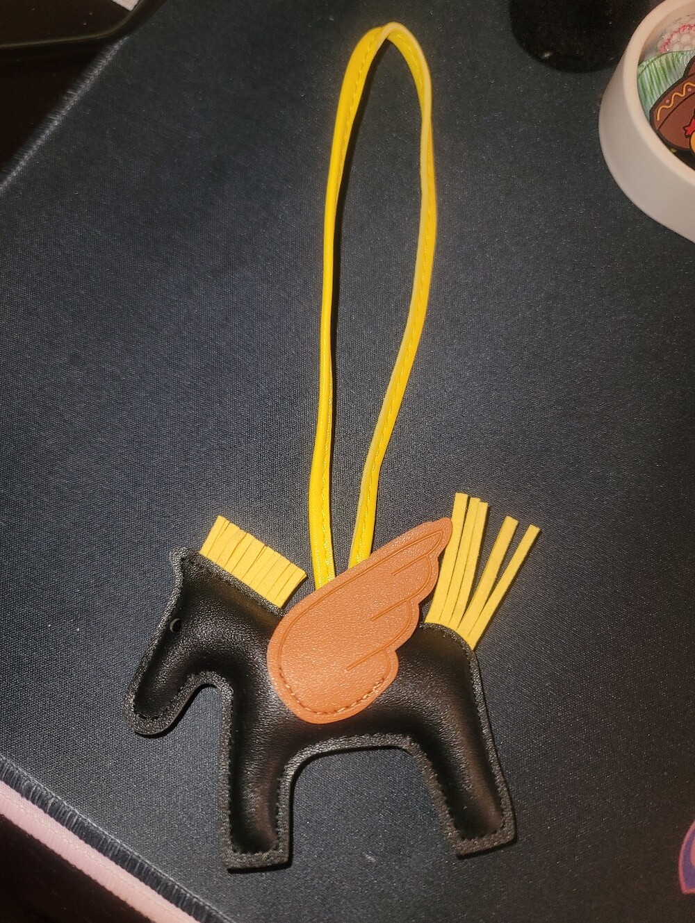 Kids Black & Yellow Pegasus Bag Charm - Leatherette Horse Pendant